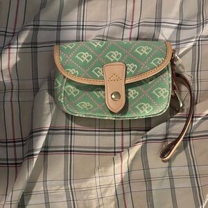 Dooney & Bourke Green and Tan Wristlet